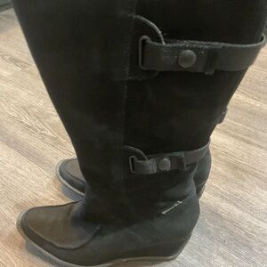 Bronx Black Wedge Ankle Boots with Suede Finish